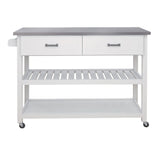 Stainless Steel Table Top White Kicthen Cart With Two Drawers