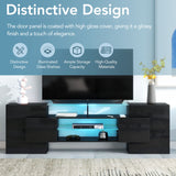 TV Stand with 2 Illuminated Glass Shelves, High Gloss Entertainment Center