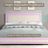 King Upholstered Platform Bed with LED Lights, Storage Bed with 4 Drawers