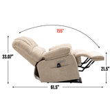 High Back Large Size Beige Chenille Power Lift Recliner Chair with 8-Point Vibration Massage and Lumbar