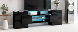 TV Stand with 2 Illuminated Glass Shelves, High Gloss Entertainment Center