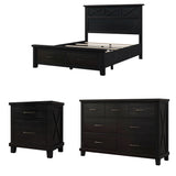 Rustic Farmhouse Style 3 Pieces Bedroom Sets Blackwash Queen Bed with 2 Drawers, Nightstand and Dresser, Coffee