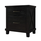 Rustic Farmhouse Style 3 Pieces Bedroom Sets Blackwash Queen Bed with 2 Drawers, Nightstand and Dresser, Coffee