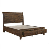 Burnished Brown Finish Classic Queen Bed with Footboard Storage All Solid Rubberwood Platform Bed Bedroom Furniture