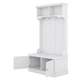 White Hall Tree with Storage Shoe Bench for Entryway and Hallway