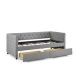 Grey Upholstered Twin Size Daybed with Two Drawers