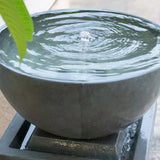 Gray Polyresin Gray Zen Bowl Water Fountain, Outdoor Bird Feeder /Bath Fountains, Relaxing Water Feature for Garden Lawn Backyard Porch