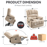 High Back Large Size Beige Chenille Power Lift Recliner Chair with 8-Point Vibration Massage and Lumbar