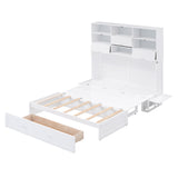 Queen Size Murphy Bed with Bookcase, Bedside Shelves