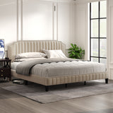 Modern Linen Curved Upholstered Platform Bed