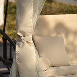 Beige Outdoor Gazebo with Convertible Swing Bench, Double Roof Soft Canopy