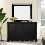 Rustic Farmhouse Style 6 Pieces Bedroom Sets Blackwash Queen Bed with 2 Drawers, Nightstand*2, Chest, Dresser and Mirror, Coffee