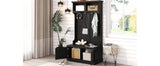 Black Hall Tree with Storage Shoe Bench for Entryway and Hallway