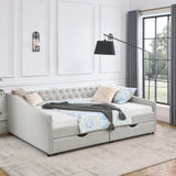 Queen Size Daybed with Drawers Upholstered Tufted Sofa Bed
