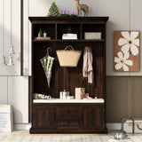 Hall Tree Cabinet with 3 Hooks, Coat Hanger, Entryway Bench, Storage Bench