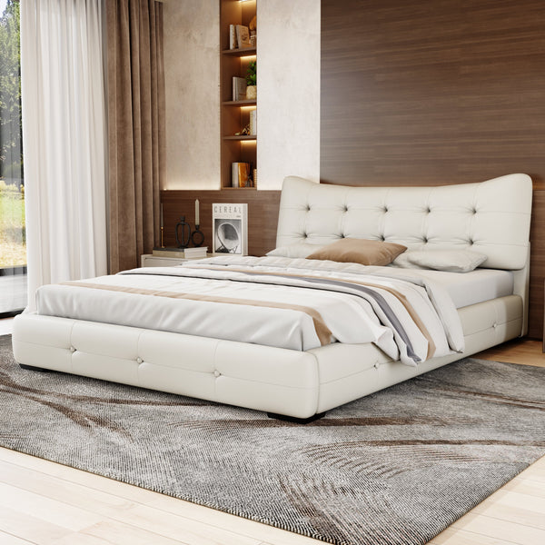 Upholstered Queen Bed with Ergonomic Wingback Headboard