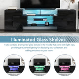 TV Stand with 2 Illuminated Glass Shelves, High Gloss Entertainment Center