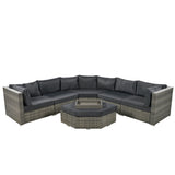 6 Piece Outdoor Conversation Set All Weather Wicker Sectional Sofa with Ottoman and Cushions and Small Trays