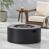 Patio Gas-burning Fire Pit Outdoor Iron Propane Fireplace, 32" Round Fire Pit - 40,000 BTU, Tank outside, Dark Grey