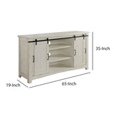 65 Inch Wooden TV Stand with 2 Open Shelves, Antique White and Black
