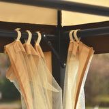 Beige Outdoor Gazebo with Convertible Swing Bench, Double Roof Soft Canopy