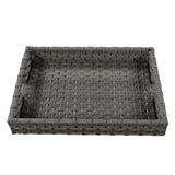 6 Piece Outdoor Conversation Set All Weather Wicker Sectional Sofa with Ottoman and Cushions and Small Trays