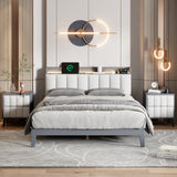 Queen 3-Piece Bedroom Sets with USB and LED Lights-Gray+White