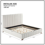 King Size Modern Design Bed Frame Upholstered Queen Bed Frame Platform with Headboard Fabric Headboard Wooden Slats Support, No Box Spring Needed,Mattress Foundation,White