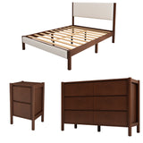 Queen 4 Piece Bedroom Set Mid Century Modern  Platform Bed with Two Nightstands and Dresser