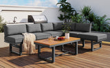 3-Piece Multi-Functional Outdoor Sectional Sofa Set with Height-adjustable Seating and Coffee Table for Patio, Garden and Backyard (Grey)