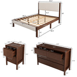 Queen 4 Piece Bedroom Set Mid Century Modern  Platform Bed with Two Nightstands and Dresser