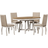 5-Piece Farmhouse Dining Table Set Wood Round Extendable Dining Table