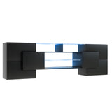 TV Stand with 2 Illuminated Glass Shelves, High Gloss Entertainment Center