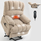 High Back Large Size Beige Chenille Power Lift Recliner Chair with 8-Point Vibration Massage and Lumbar