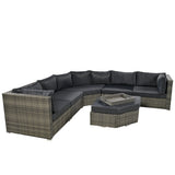 6 Piece Outdoor Conversation Set All Weather Wicker Sectional Sofa with Ottoman and Cushions and Small Trays