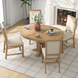 5-Piece Dining Set Extendable Round Table and 4 Upholstered Chairs