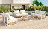 7-Piece Metal Patio Sectional Sofa Set, All-Weather Garden Conversational Furniture Set with Thick Cushions and Coffee Table for Indoor Outdoor, White