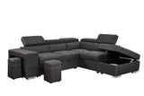 Grey Sectional Sofa with Adjustable Headrest, Sleeper Sectional Pull Out Couch
