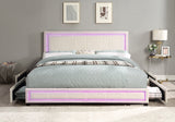 King Upholstered Platform Bed with LED Lights, Storage Bed with 4 Drawers