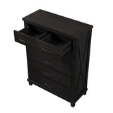 Rustic Farmhouse Style 6 Pieces Bedroom Sets Blackwash Queen Bed with 2 Drawers, Nightstand*2, Chest, Dresser and Mirror, Coffee
