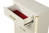 Queen 5 Pc Unique LED Bedroom Set made with Wood in Beige