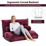 Burgundy Sofa Adjustable Folding Futon with 2 Pillows