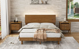 Queen 3 Piece Bedroom Set Mid Century Platform Bed with Bookshelf