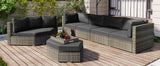 6 Piece Outdoor Conversation Set All Weather Wicker Sectional Sofa with Ottoman and Cushions and Small Trays