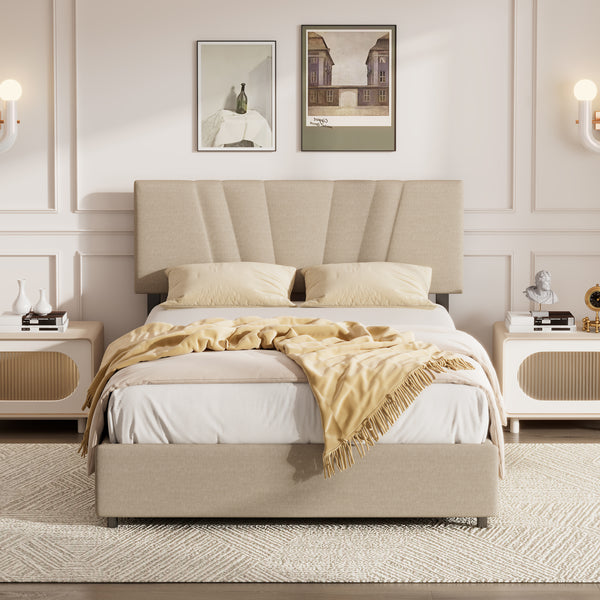 Queen Upholstered Platform Bed with Lifting Storage