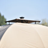Brown 10' x 12'  Outdoor Double Vents Gazebo Patio Metal Canopy with LED lights