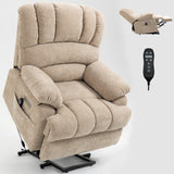 High Back Large Size Beige Chenille Power Lift Recliner Chair with 8-Point Vibration Massage and Lumbar