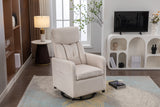 Beige Linen Fabric Swivel Rocking Chair Gilder Chair With Pocket