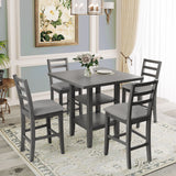 5-Piece Wooden Counter Height Dining Set with Padded Chairs