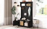 Black Hall Tree with Storage Shoe Bench for Entryway and Hallway